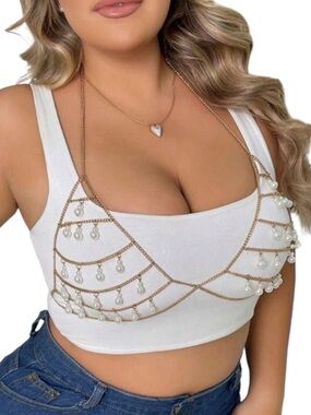 Plus Size Pearl Detail Hanging Neck Chain For Lingerie Accessory size XL